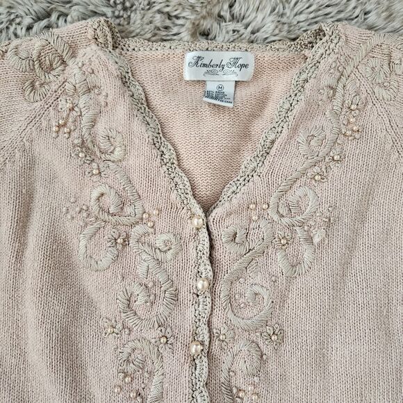 Kimberly Hope Vintage Knit, Embroidered, and Beaded Cardigan Sweater Beige Med - Picture 4 of 10